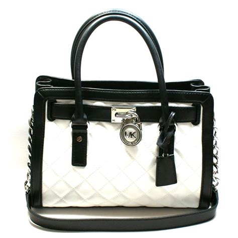 michael kors black and white hamilton handbag|Michael Kors Hamilton studded bag.